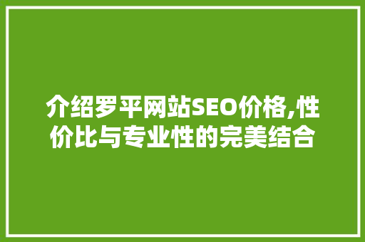 介绍罗平网站SEO价格,性价比与专业性的完美结合