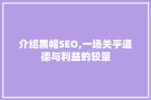 介绍黑帽SEO,一场关乎道德与利益的较量