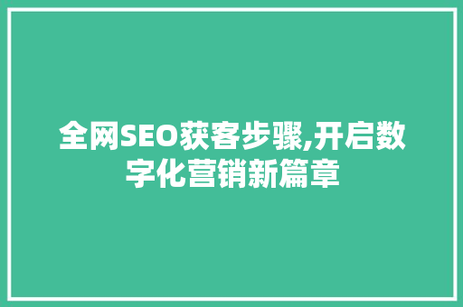 全网SEO获客步骤,开启数字化营销新篇章