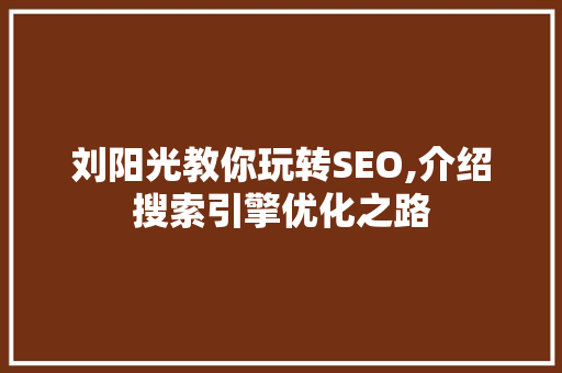 刘阳光教你玩转SEO,介绍搜索引擎优化之路