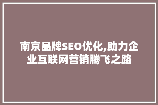 南京品牌SEO优化,助力企业互联网营销腾飞之路