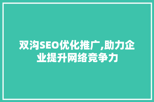 双沟SEO优化推广,助力企业提升网络竞争力