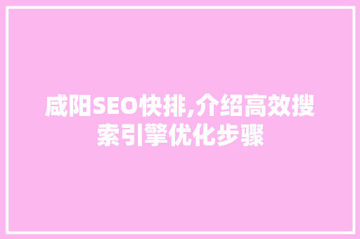 咸阳SEO快排,介绍高效搜索引擎优化步骤