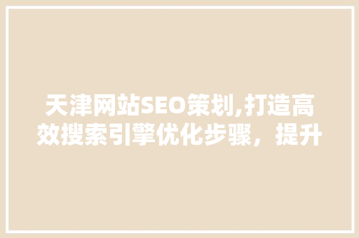 天津网站SEO策划,打造高效搜索引擎优化步骤，提升网站流量与品牌价值
