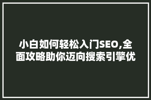 小白如何轻松入门SEO,全面攻略助你迈向搜索引擎优化之路