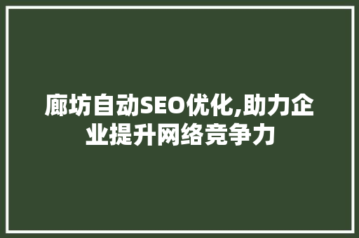 廊坊自动SEO优化,助力企业提升网络竞争力