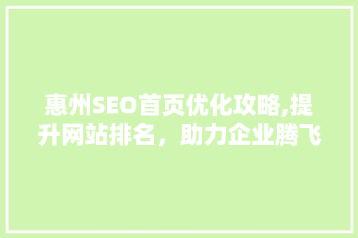 惠州SEO首页优化攻略,提升网站排名，助力企业腾飞