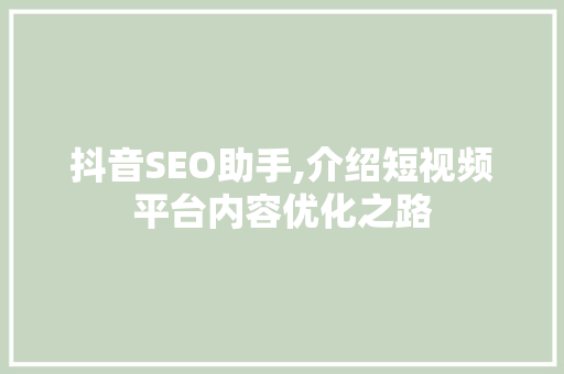 抖音SEO助手,介绍短视频平台内容优化之路