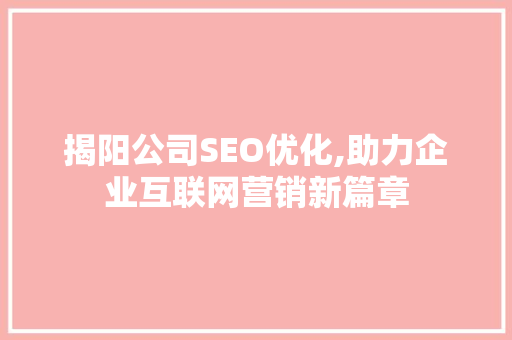 揭阳公司SEO优化,助力企业互联网营销新篇章
