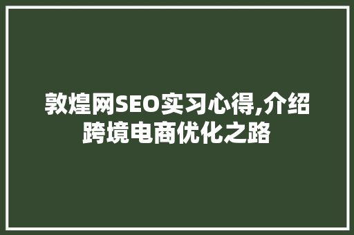 敦煌网SEO实习心得,介绍跨境电商优化之路