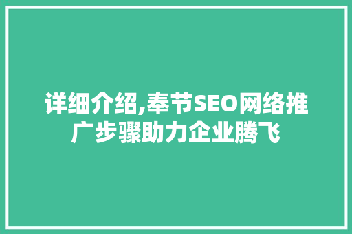 详细介绍,奉节SEO网络推广步骤助力企业腾飞