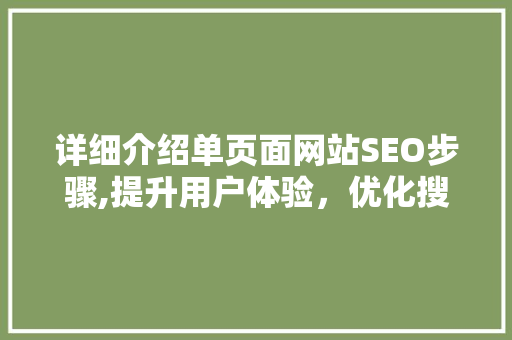 详细介绍单页面网站SEO步骤,提升用户体验，优化搜索引擎排名