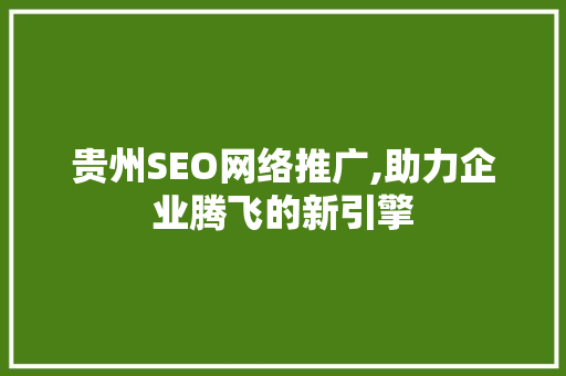 贵州SEO网络推广,助力企业腾飞的新引擎