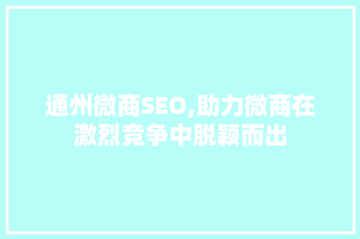 通州微商SEO,助力微商在激烈竞争中脱颖而出