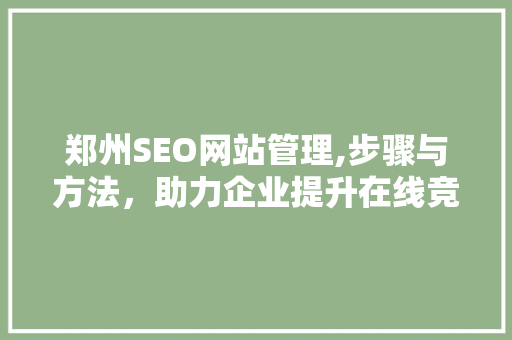 郑州SEO网站管理,步骤与方法，助力企业提升在线竞争力