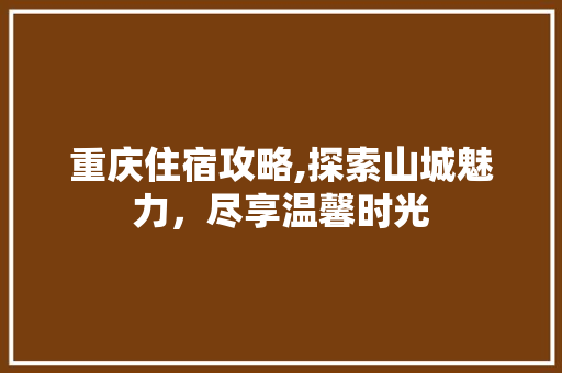 重庆住宿攻略,探索山城魅力，尽享温馨时光