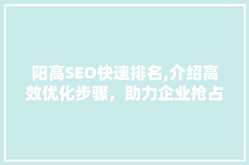 阳高SEO快速排名,介绍高效优化步骤，助力企业抢占市场先机