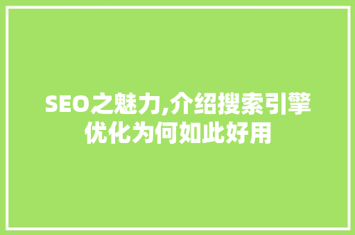 SEO之魅力,介绍搜索引擎优化为何如此好用