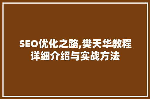 SEO优化之路,樊天华教程详细介绍与实战方法