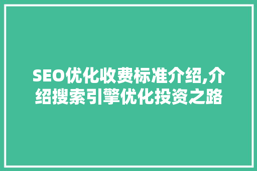 SEO优化收费标准介绍,介绍搜索引擎优化投资之路