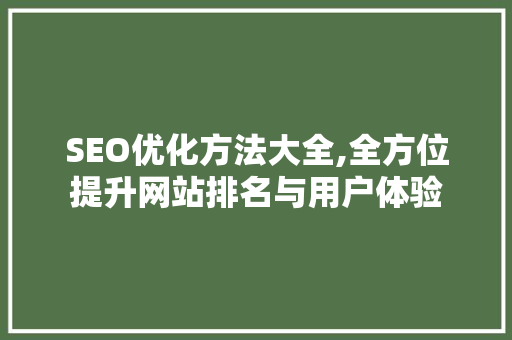 SEO优化方法大全,全方位提升网站排名与用户体验