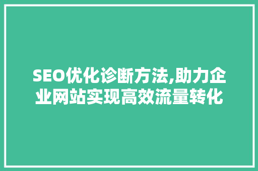 SEO优化诊断方法,助力企业网站实现高效流量转化