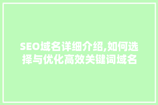 SEO域名详细介绍,如何选择与优化高效关键词域名