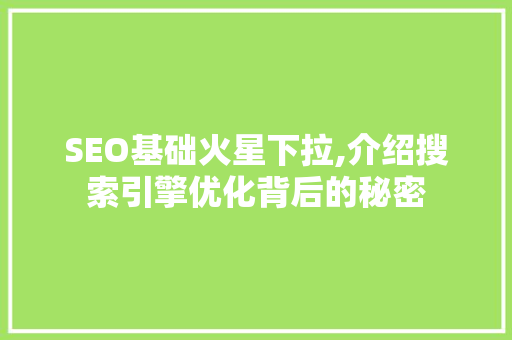 SEO基础火星下拉,介绍搜索引擎优化背后的秘密