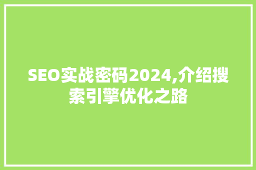 SEO实战密码2024,介绍搜索引擎优化之路