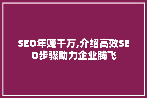 SEO年赚千万,介绍高效SEO步骤助力企业腾飞