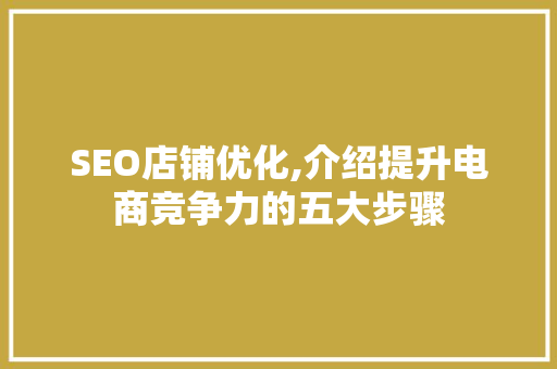 SEO店铺优化,介绍提升电商竞争力的五大步骤