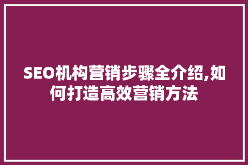 SEO机构营销步骤全介绍,如何打造高效营销方法