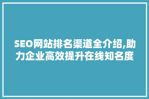 SEO网站排名渠道全介绍,助力企业高效提升在线知名度