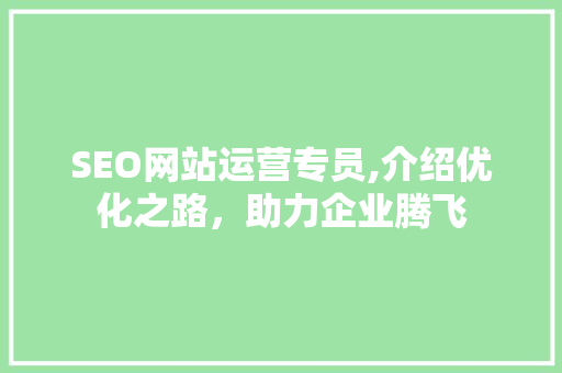 SEO网站运营专员,介绍优化之路，助力企业腾飞
