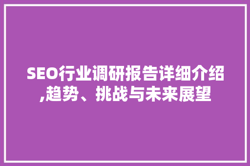 SEO行业调研报告详细介绍,趋势、挑战与未来展望