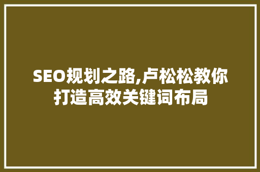 SEO规划之路,卢松松教你打造高效关键词布局