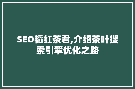SEO韬红茶君,介绍茶叶搜索引擎优化之路
