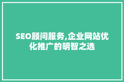 SEO顾问服务,企业网站优化推广的明智之选