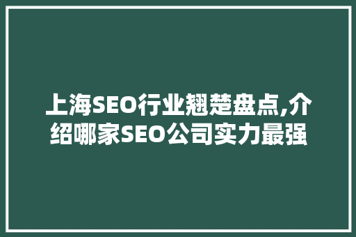 上海SEO行业翘楚盘点,介绍哪家SEO公司实力最强