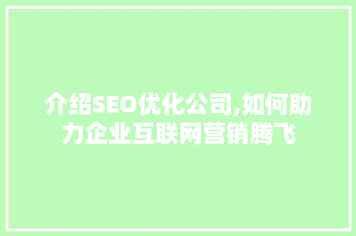 介绍SEO优化公司,如何助力企业互联网营销腾飞