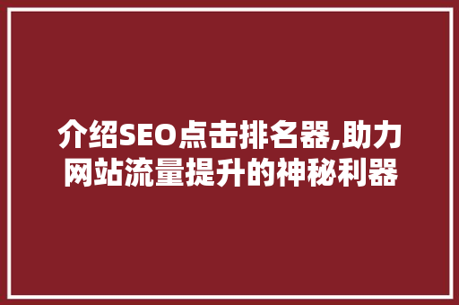 介绍SEO点击排名器,助力网站流量提升的神秘利器