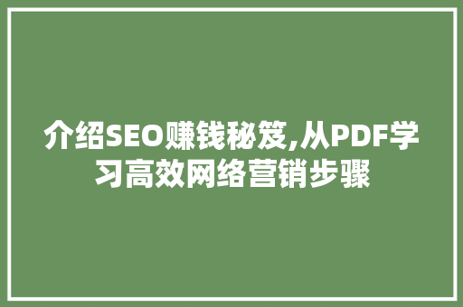 介绍SEO赚钱秘笈,从PDF学习高效网络营销步骤
