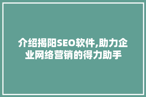 介绍揭阳SEO软件,助力企业网络营销的得力助手