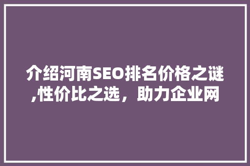 介绍河南SEO排名价格之谜,性价比之选，助力企业网络营销