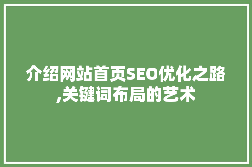 介绍网站首页SEO优化之路,关键词布局的艺术