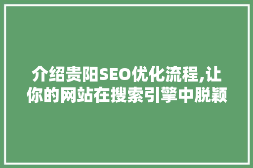 介绍贵阳SEO优化流程,让你的网站在搜索引擎中脱颖而出