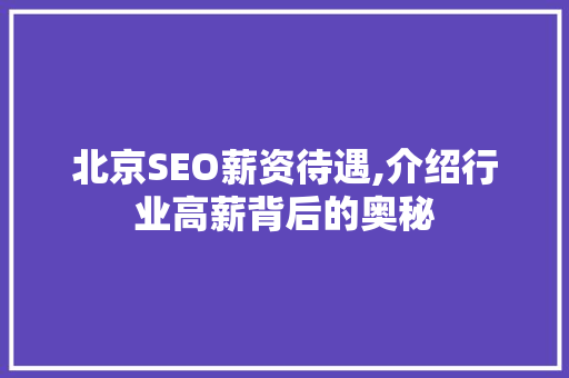 北京SEO薪资待遇,介绍行业高薪背后的奥秘