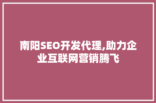 南阳SEO开发代理,助力企业互联网营销腾飞