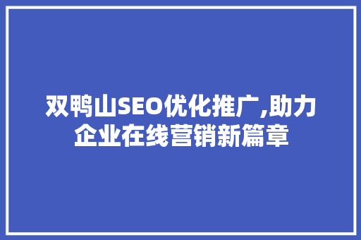 双鸭山SEO优化推广,助力企业在线营销新篇章