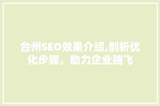 台州SEO效果介绍,剖析优化步骤，助力企业腾飞